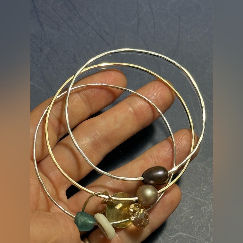 Elegant brass and Sterling Silver Hawaii bangle Beaded Bracelet Set